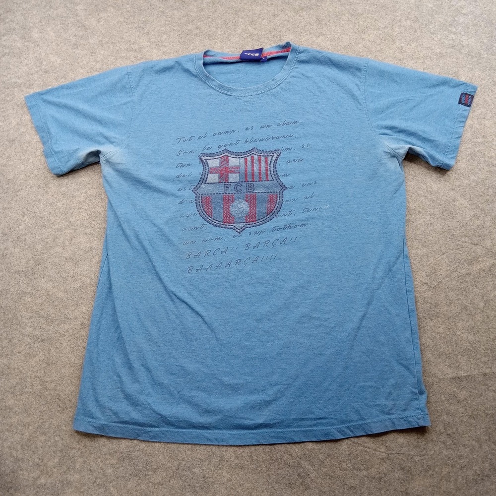 FC Barcelona Shirt Mens Large Blue Graphic Crest Soccer Short Sleeve T-Shirt